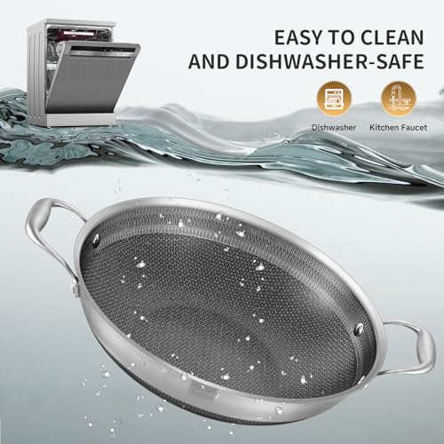 Image of LOLYKITCH Hybird Nonstick Wok Pan with Lid | 13-Inch | Rivented Handle | Non Toxic | Tri-Ply Stainless Steel | Ceramic Coating | Stir Fry Pan | Induction Compatible | Dishwasher & Oven Safe