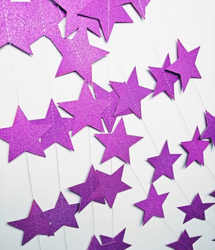 Image of 3-Pack Purple Star Garland Banner - Twinkle Twinkle Little Star Decorations for Christmas, Baby Shower & Birthday, 4 inch x 13ft Each, Holiday Party Hanging Decor