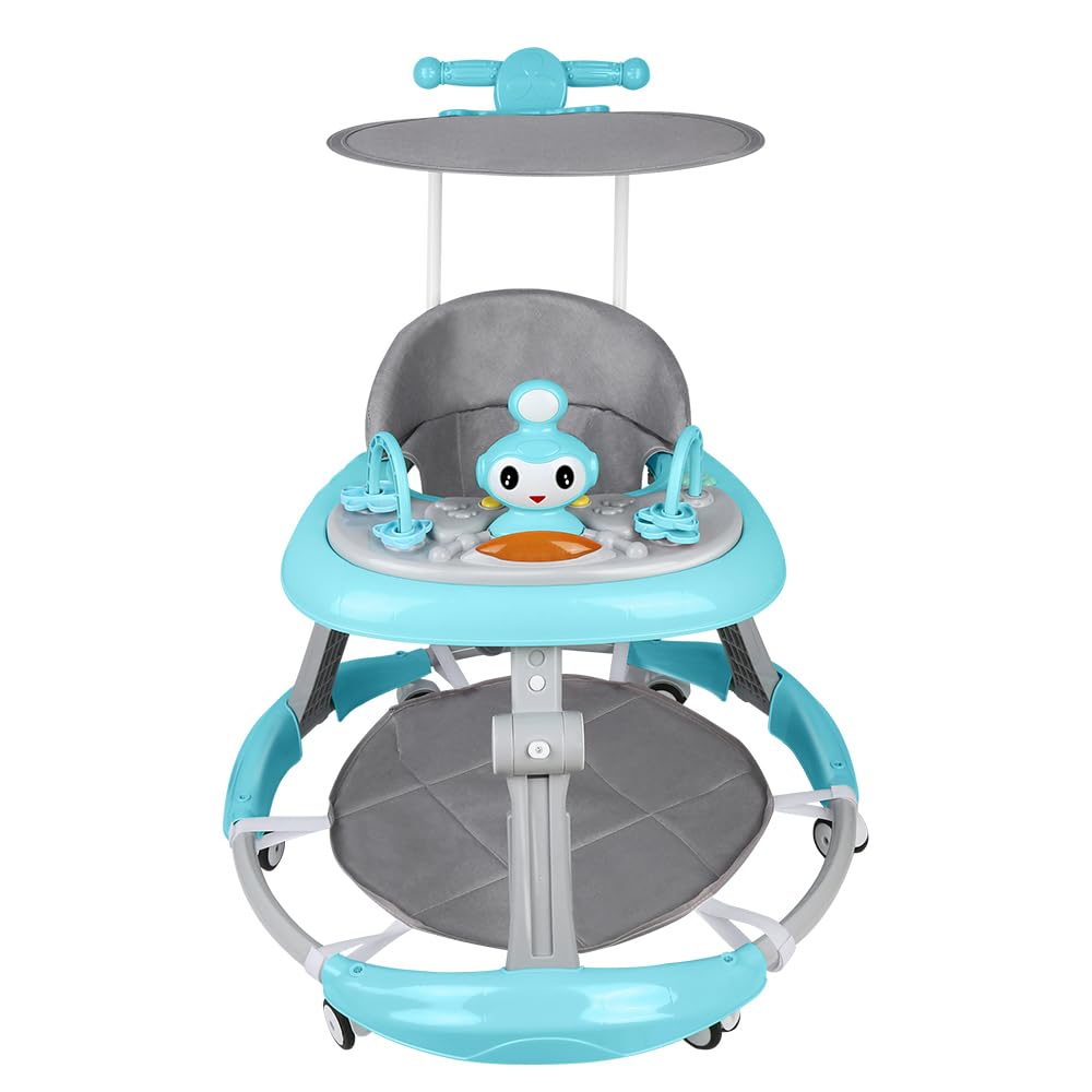 Estación de Juego Electrónica Extraíble con Luces y Melodías, Andador para Bebé Plegable, Altura Ajustable, Fácil de Almacenar, 6 Meses y Más - 70 * 70 * 91 cm - Azul