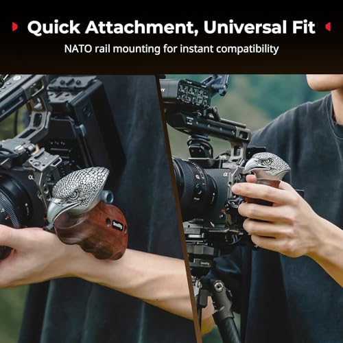 Image of SmallRig Rotating Left-Side Wooden Handle with NATO Clamp & NATO Rail, 360 Angle Adjustment, 15 kg /33 lb Load Capacity, Ergonomic Grip