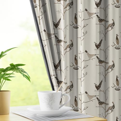 Image of LINENWALAS Printed Blackout Curtains for 9 Feet Long Door | Set of 2 | Charming Bird & Floral Drapes | Thermal Insulated, Room Darkening Panels with Grommet Hanging for Living Room (Brown King Bird)