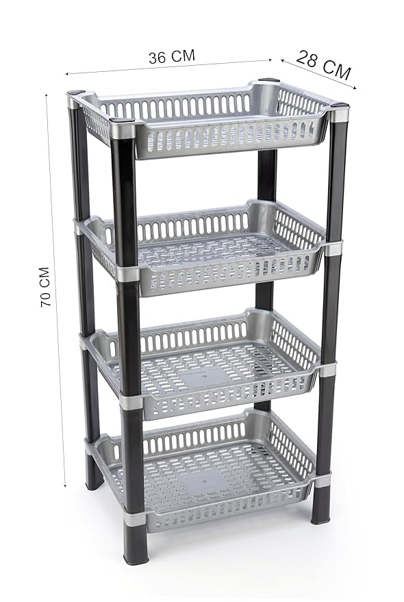 Image of U-Max Multi Tire Kitchen Storage Rack, Plastic Utility Shelf Organiser, Space Saving Storage Solution, Revolving Vegetable Rack (Silver, 4)