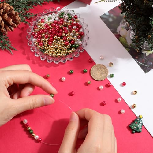 SOFPLATE 1200pcs 4 colors 6mm Plastic Pearls Beads Christmas Acrylic Beads Round Red White Mini Imitation Pearl Loose Spacer Bead with Holes for Jewellery Making Crafts Wedding Decor DIY Accessories - Image 3