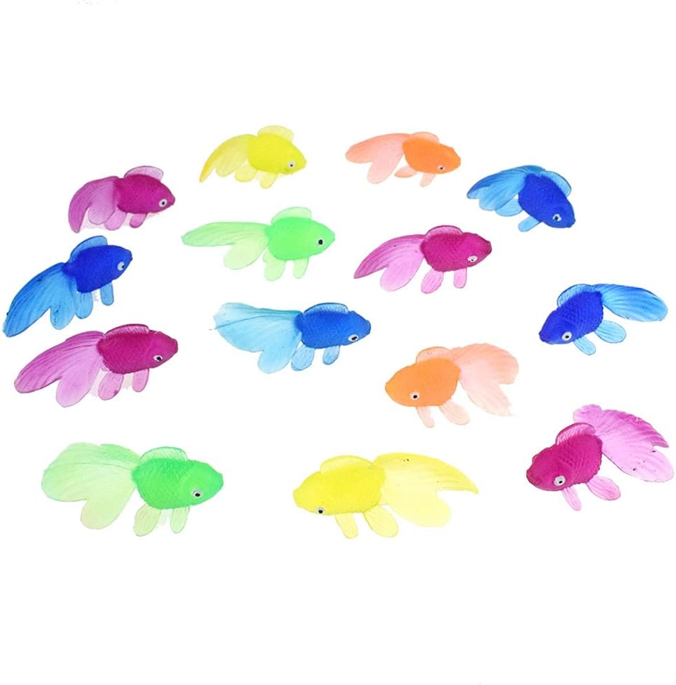 20pcs Plastic ,1.9 Inches Long Gold Fish Toys in Assorted Colors for Party Favors for Decorations, Crafts, Games and Birthday Party Supplies