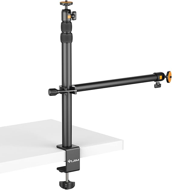VIJIM LS02 Camera Desk Mount Stand with Auxiliary Holding Arm, Extendable Tabletop Aluminum Desk