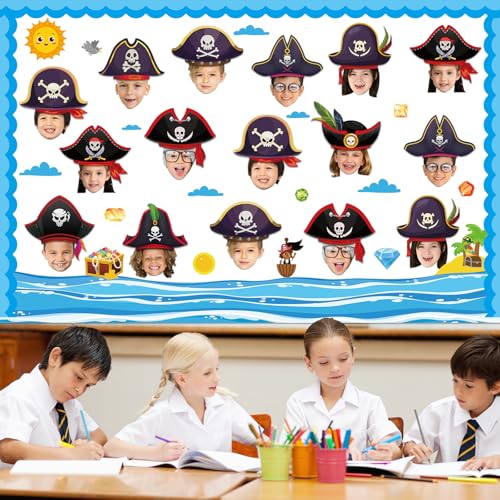 Image of gisgfim 80Pcs Pirate Cutouts Adventure Decorations Bulletin Board Skull Hat Paper Cut-Outs Classroom Decor for Boy Girl DIY Craft Photo Wall Kindergarten Preschool Back to School Party Favor Supply