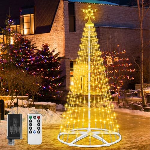 6ft 250 LED Lighted Christmas Cone Tree with Star Topper, LED Christmas Tree Light Show with 8 Modes Remote Control, Artificial Xmas Tree Lights for Indoor Outdoor Yard Patio Decorations, Warm White