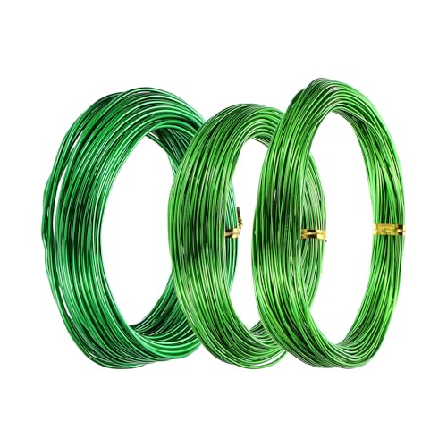 PATIKIL 1mm/1.5mm/2mm Bonsai Training Wire, 3 Roll Floral Wire Stems Anodized Aluminum Tree Wire 49.2 Feet for Gardening Branch Fixing, Green