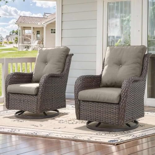 Relaxing Outdoor Swivel Patio Chairs: 2-Piece Wicker Chair Set with Cushioned Comfort for Your Backyard Oasis
