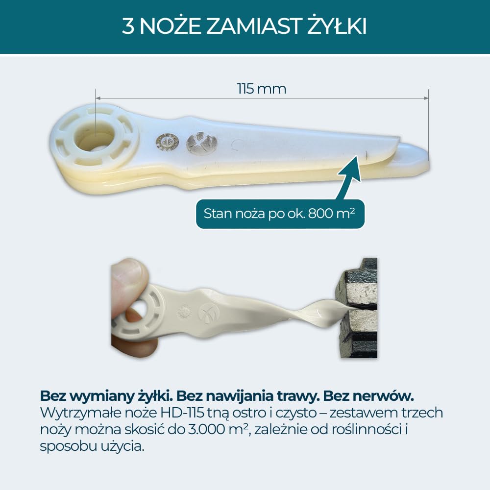Innowacyjna głowica tnąca KOSSIKA z talerzem ślizgowym do szybszego koszenia z mniejszym wysiłkiem – do wysokiej trawy, pokrzyw i jeżyn oraz stabilniejszego koszenia na zboczu