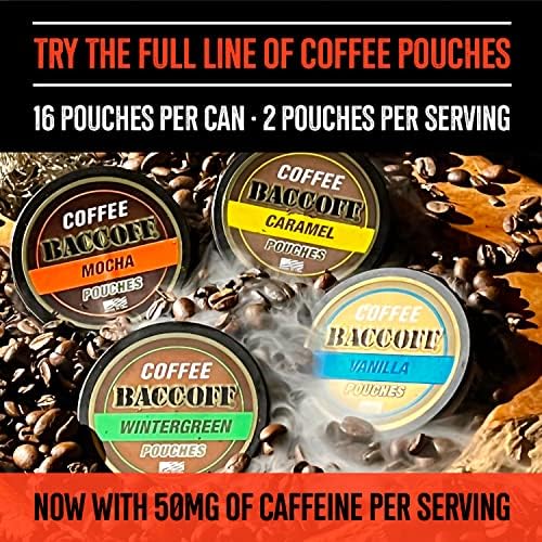 Amazon.com : 1 Can, BaccOff Premium Flavored Mocha Coffee Pouches with 50  MG of Caffeine Per Serving, No Tobacco Dip, No Nicotine Smokeless  Alternative Snuff : Health & Household