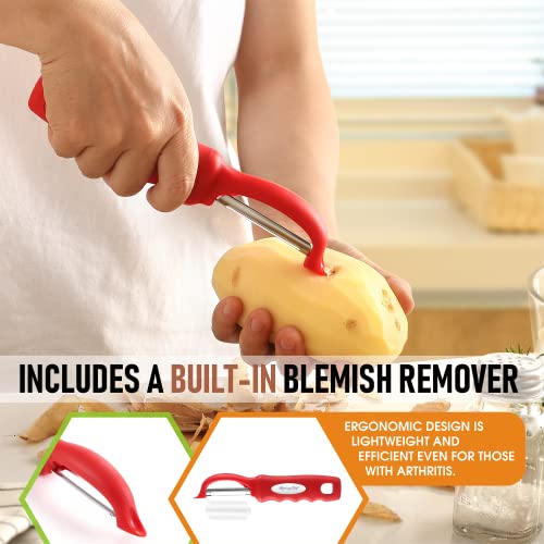 Image of Spring Chef Swivel Vegetable Peeler for Kitchen with Soft Grip Handle, Red