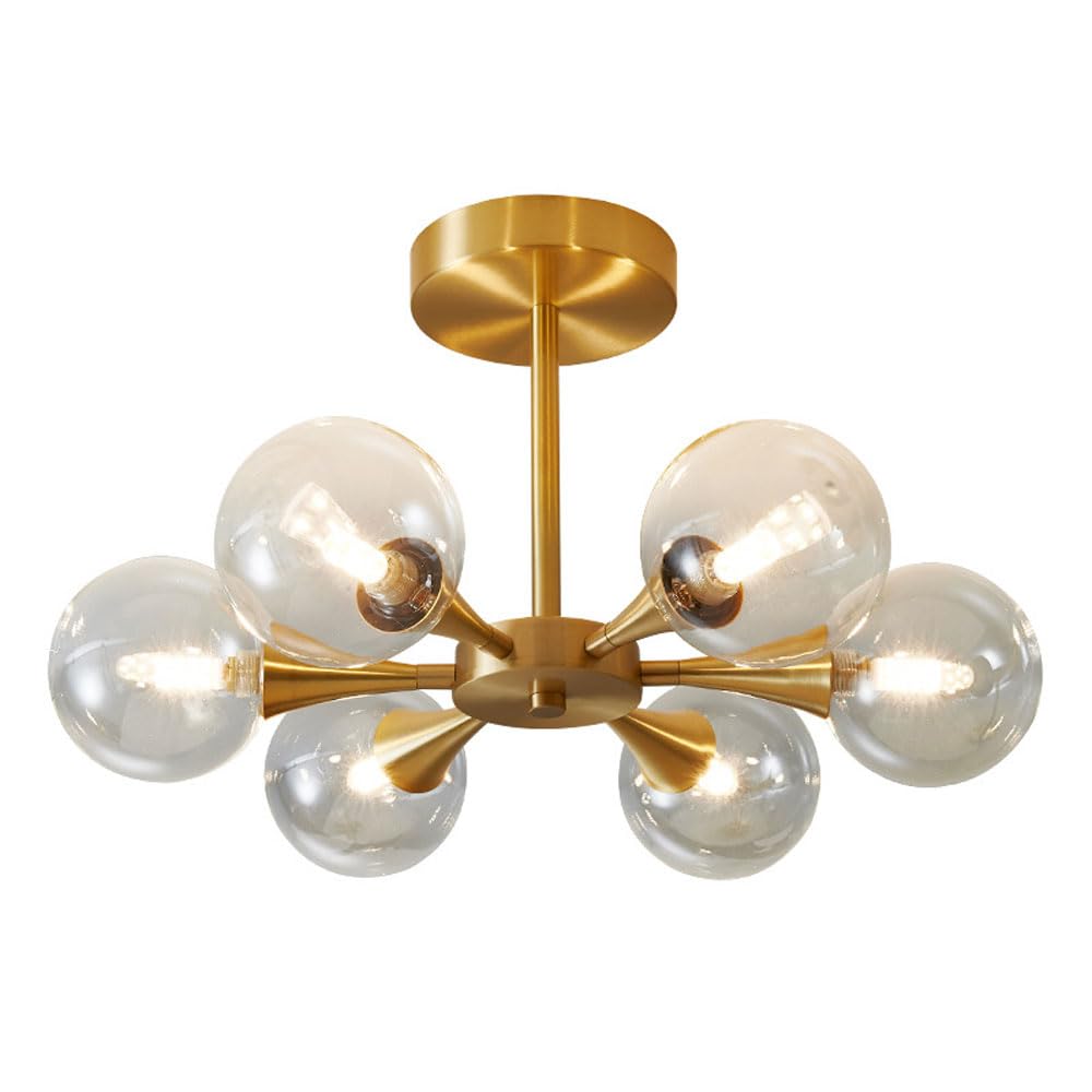 Suspension 6 lampes en cuivre et verre moderne pour chambre et îlot cuisine