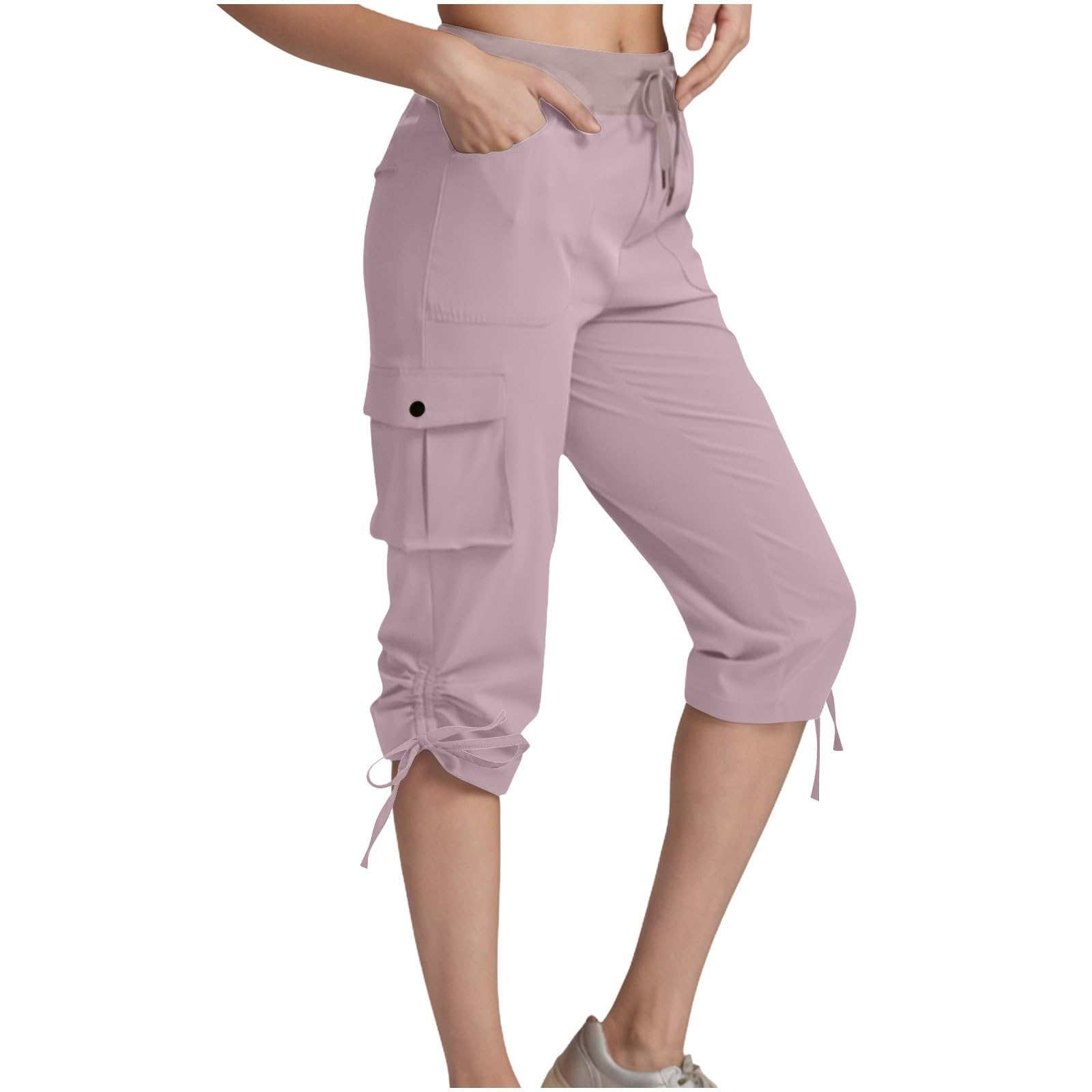 Cargo-Caprihose für Damen, 3/4-Länge, entspannt, lässig, verkürzt, Wanderhose mit mehreren Taschen, Damen-Jogginghose, bequem, athletisch, Urlaub, leger, lockere Outdoor-Loungehose