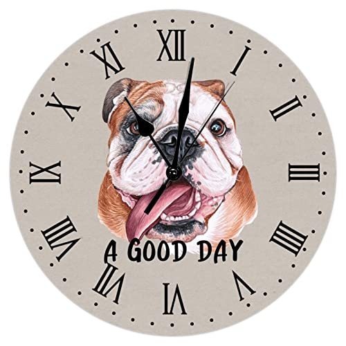 Aquarell Englische Bulldogge Wanduhr Hund Dekor Englische Bulldogge Hunderassen Runde dekorative Uhren Batteriebetrieben 25,4 cm leise moderne Wanddekoration...