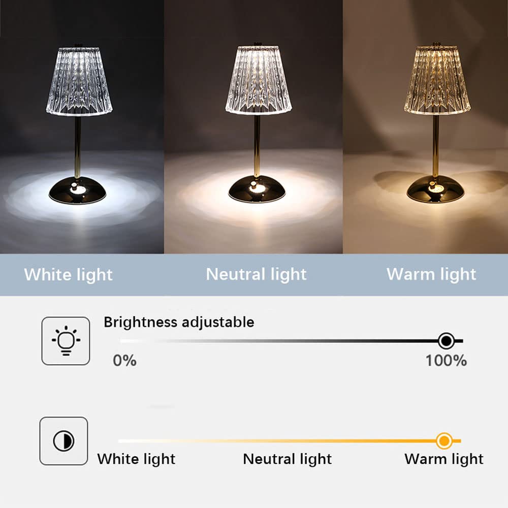 Bezprzewodowe lampy stołowe 3 temperatury barwowe przenośne lampy biurkowe z dotykowym ściemnianiem diamentowym kryształem LED USB ładowalna lampa biurkowa