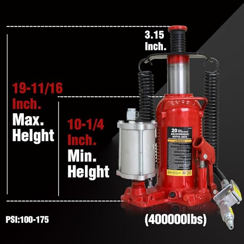 Image of Big RED TQ20006-1 Torin Welded Pneumatic Air Hydraulic Car Bottle Jack: Aluminum Alloy Pump and Special Slow Release Equipment for Auto Repair and House Lift, 20 Ton (40,000 LBs) Capacity, Red