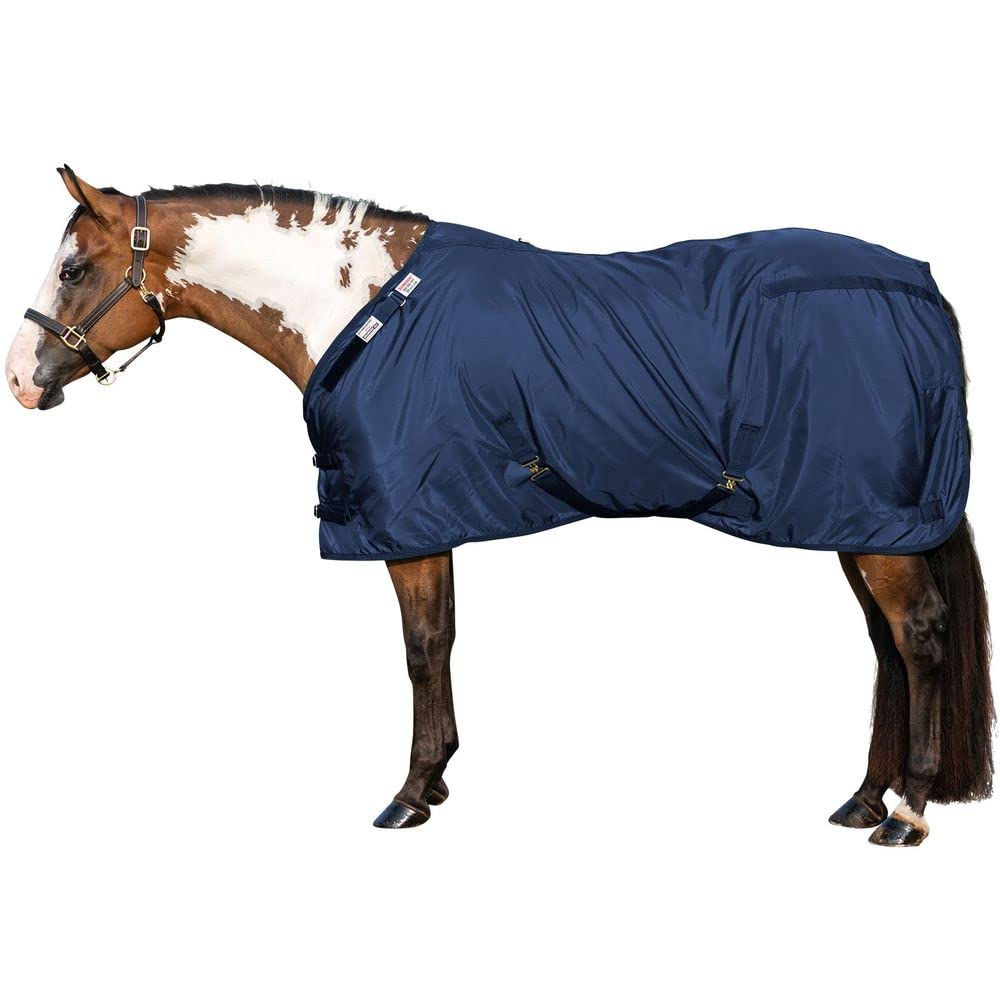 Adjusta Fit Dura-Nylon Horse Stable Sheets | Ultimate Equine Comfort & Protection | Keeps Coats Smooth & Shiny | V-Free | Open Front | Legstrap | Color Navy | Size 68