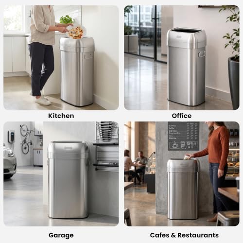 Image of iTouchless 30 Gallon 114L Oval Open Top Stainless Steel Extra-Large Commercial Trash Can with Wheels, 2 AbsorbX Odor Filters | ADA Compliant Bin for Restaurant Restroom Hotel Office Healthcare Retail