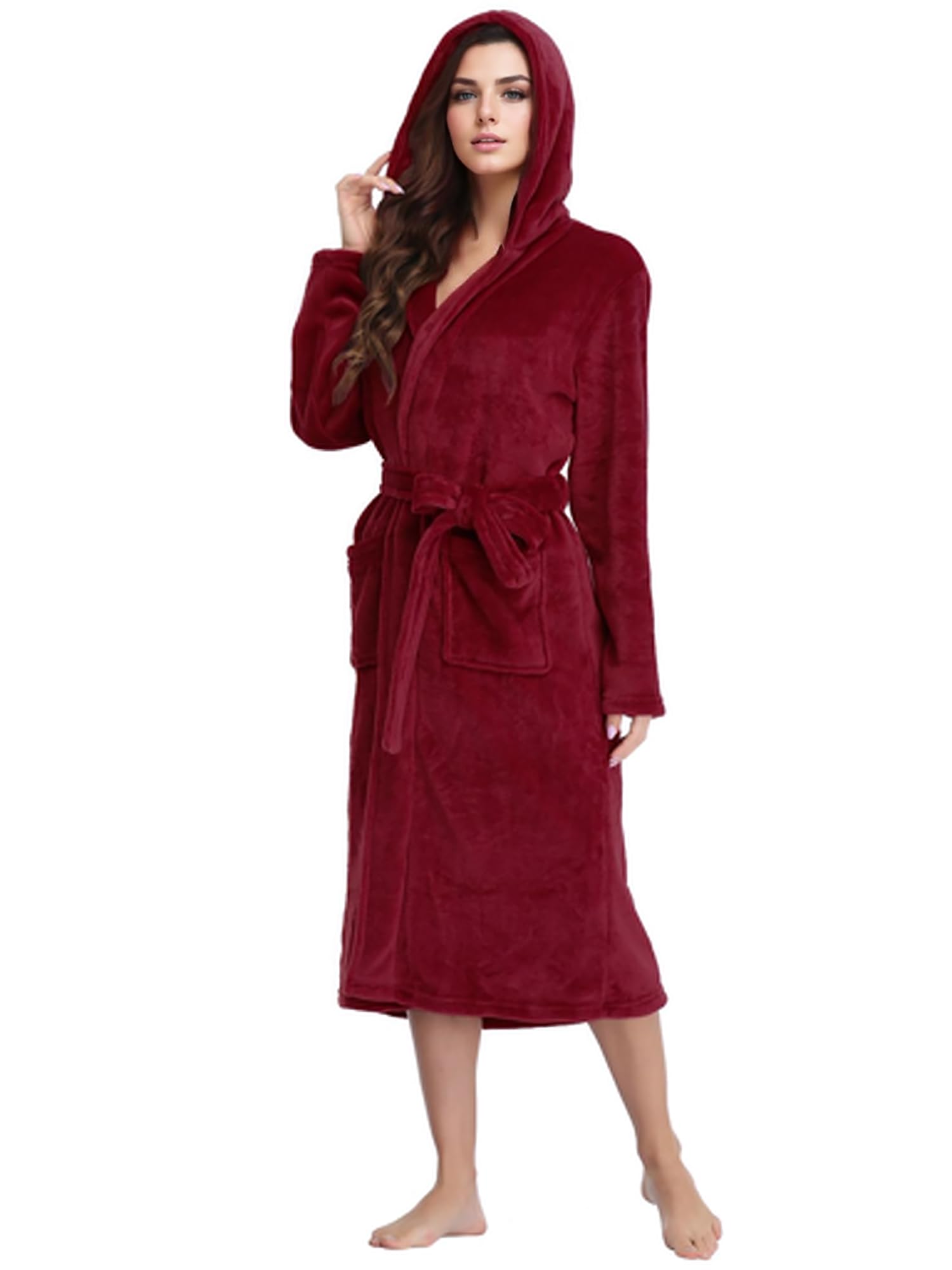 Womens Robe Long Plush Bathrobe with Hood Hooded Robes for Women