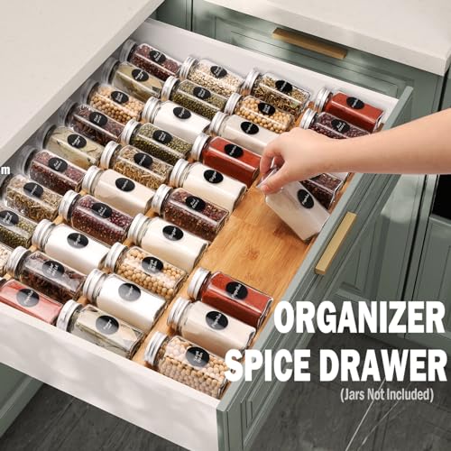 DEWVIE Bamboo Spice Drawer Organizer, 4 Tier In Drawer Spices Rack for Cabinet Drawer Expandable From 13" to 26", Stackable Seasoning Storage Organizer Insert by DEWVIE - Image 2