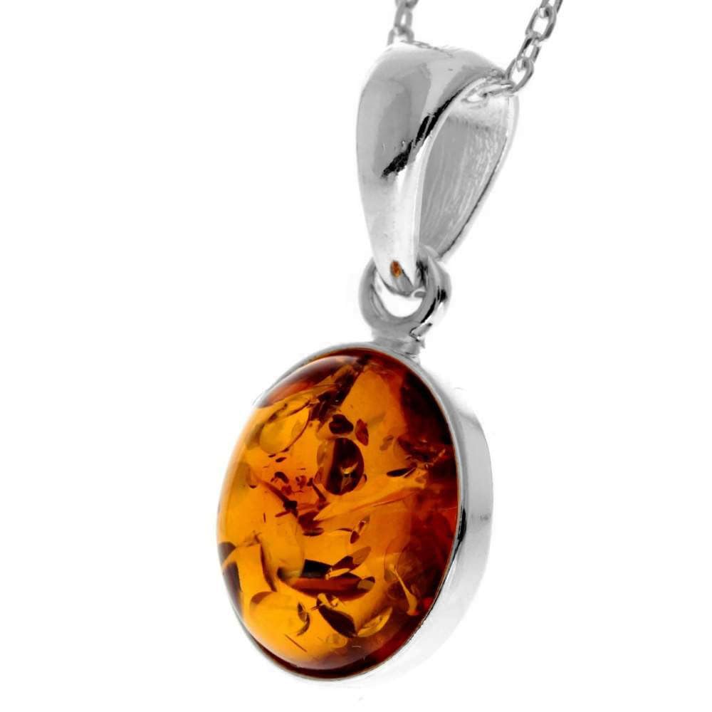 SilverAmber Jewellery Ciondolo classico in vera ambra baltica e argento sterling senza catena - 396, 2.4 x 1.1 cm, Argento sterling