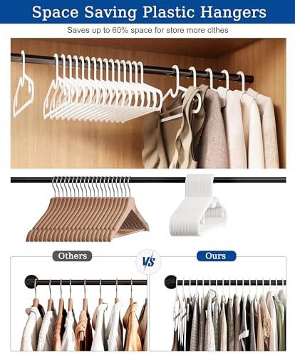 GETORO Plastic Hangers 20 Pack, Non Slip Space Saving Clothes Hanger with Hooks, Heavy Duty Beige Hangers for Closet