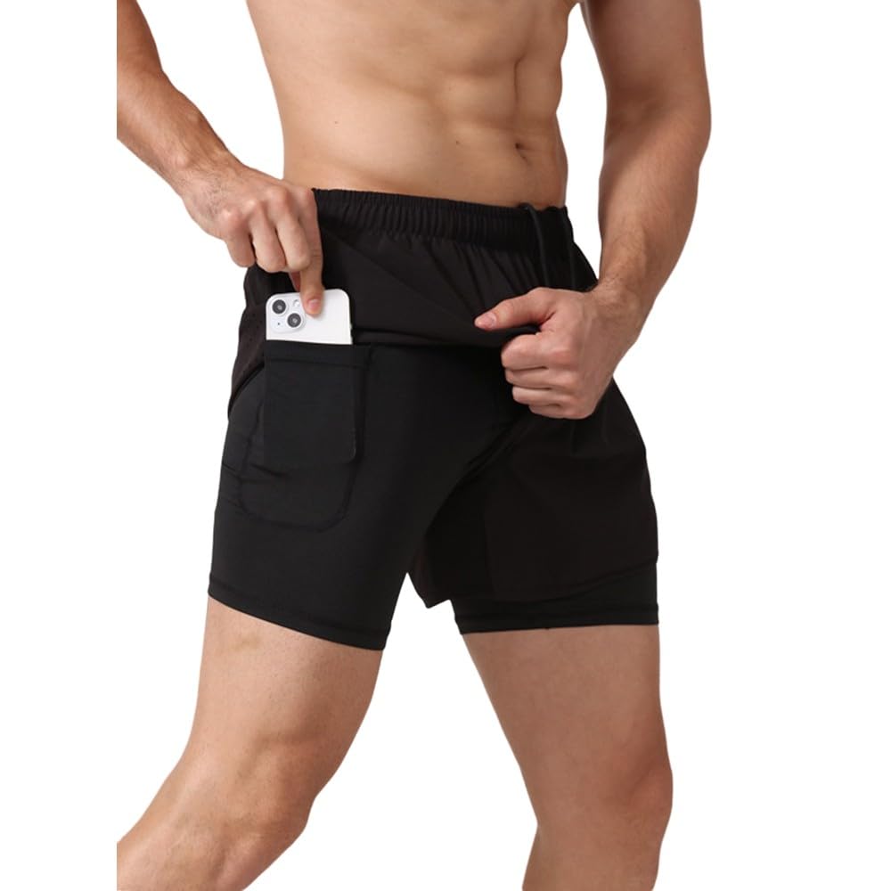 RIOXS Men's Outdoor Quick-Drying Sports Shorts Casual Loose Cargo Short Pants Stretch Shorts With Multiple Pockets (Black 2, XL)