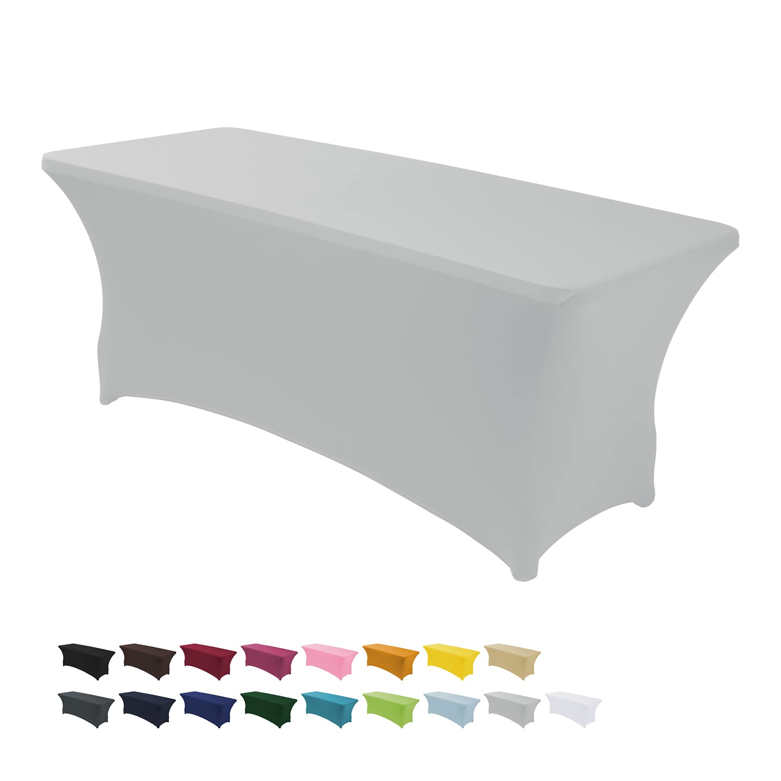 Asnomy 8Ft Silver Table Cloths for Parties Spandex Party Fitted Table