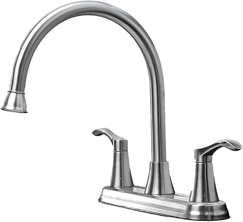 EZ-FLO Grifo de cocina, grifo de fregadero de cocina de arco alto con 2 asas y rociador lateral extraíble, instalación de un solo agujero, níquel
