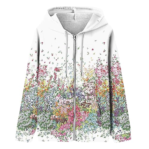 Women's Trendy Floral Printing Jacket Zip Up Long Sleeve Hoodies Streetwear Fashion Coat With Pockets3