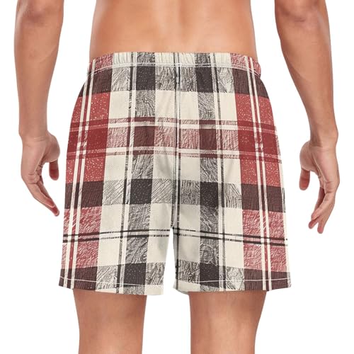 Mens Swim Trunks with Liner, Plaid Pattern Retro Cool Quick Dry Beach Swim Shorts, Swimwear Bathing Suits S2