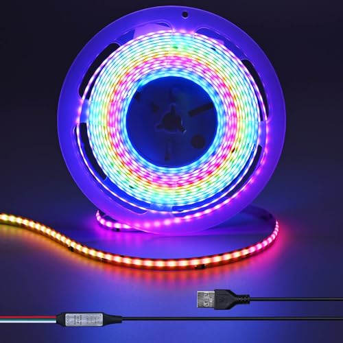 Image of 5V 16.4ft(5M) USB WS2811 RGB COB LED Strip Dream Color with Controller USB Powered High Density 420LEDs /M Flexible IP20 Not Waterproof LED Tape Lights for DIY Decoration Lighting