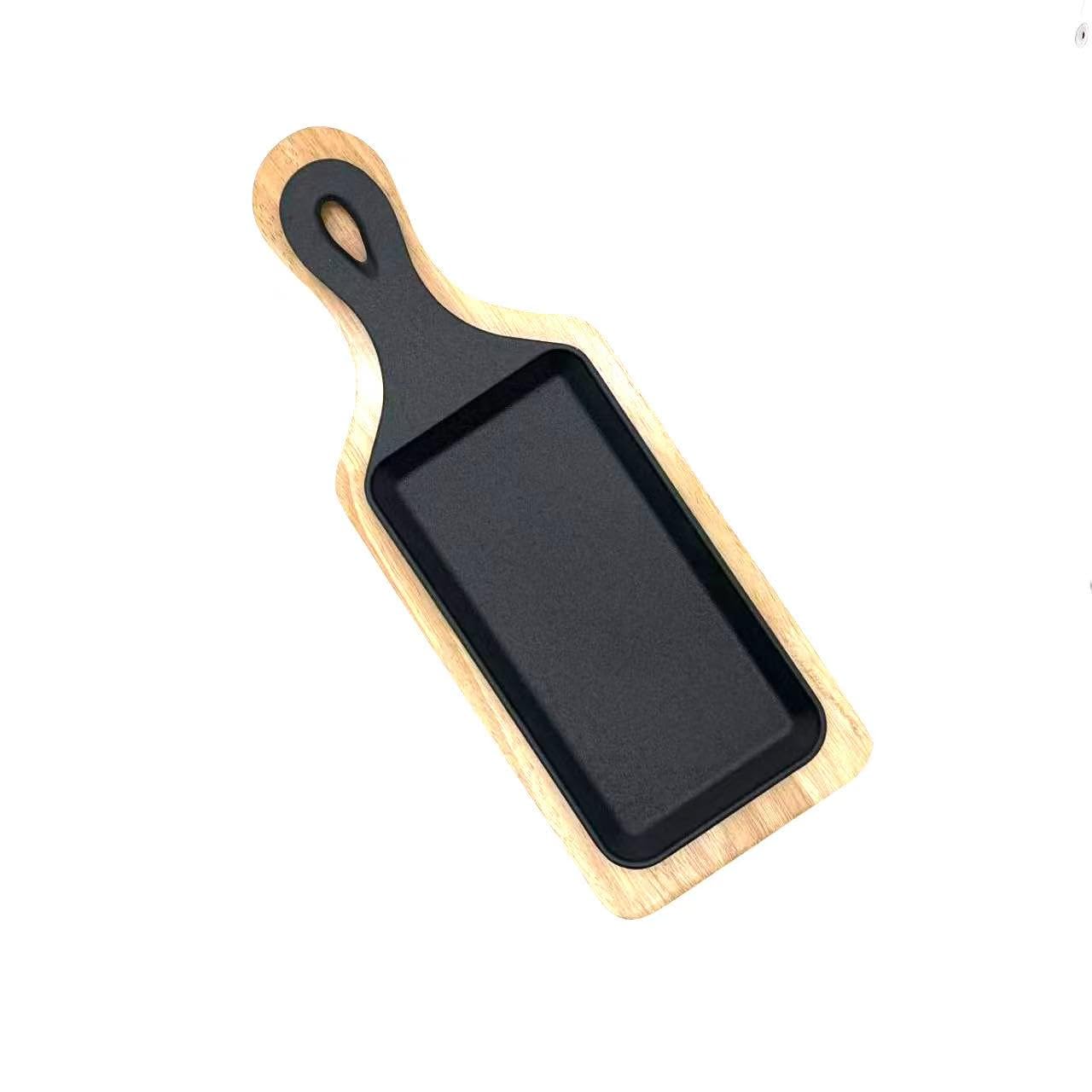 FJPTFENG Cast Iron Steak Plate, Cast Iron Baking pan with Base, Sizzle Griddle (13 x 4.6 x 1 inch)