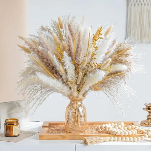 Vaskula Lot de 120 herbes de la pampa décoratives pour l'automne - Petites fleurs artificielles naturelles séchées pour décoration...