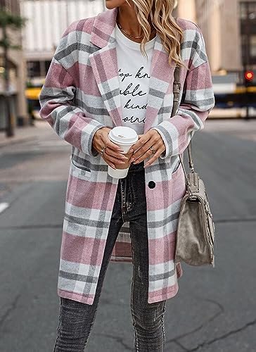PRETTYGARDEN Women Plaid Shacket Jacket Trendy Fall Casual Button Wool Blend Tartan Trench Coat Winter Clothing with Pockets