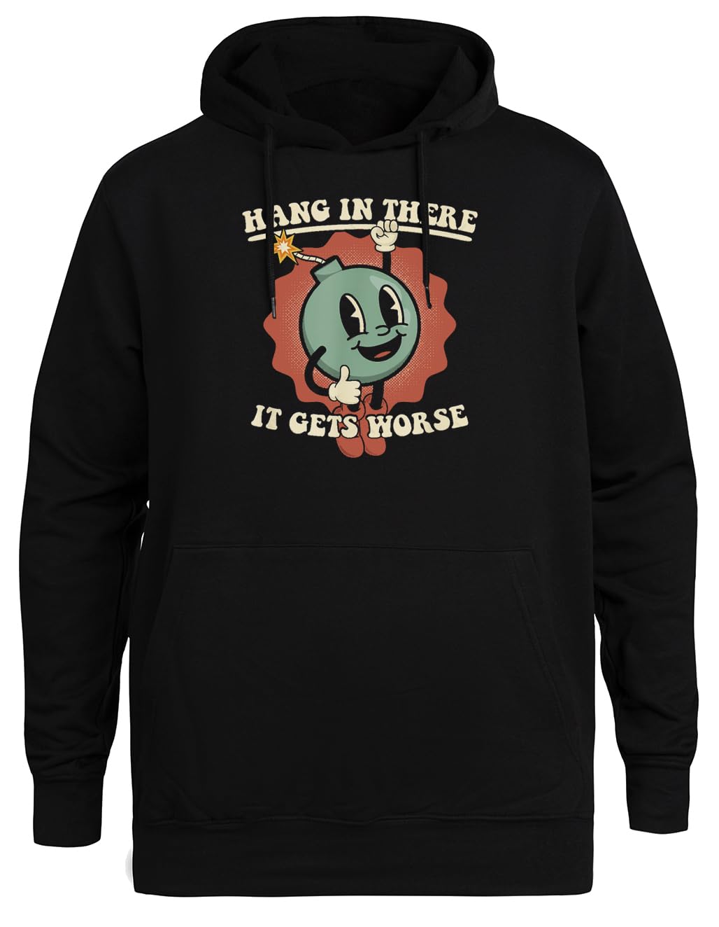 Wytrzymaj To, Będzie Gorzej Śmieszne Unisex Czarna Bluza Ekologiczna z Kapturem Unisex Black Hoodie Eco-Friendly Hooded Jacket