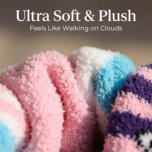 Image of Tipi Toe Womens Fuzzy Crew Socks with Anti Slip Grips Warm Cozy Fluffy Winter Slipper Socks Non Skid Home Socks for Women