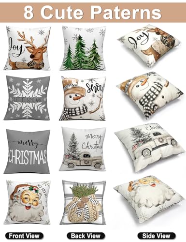 Image of multiwins Christmas Decorations Set of 4 Double-Sided Print Christmas Pillow Covers 16 inch x 16 inch, with 8 Cute Patterns, Throw Pillow Covers Perfect for Home Christmas Decor