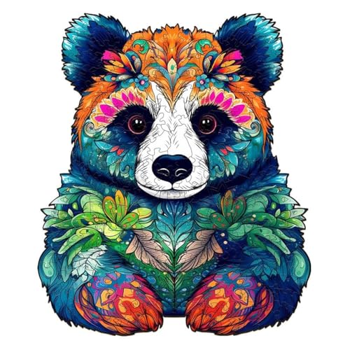 Jigfoxy Wooden Puzzles for Adults, Panda Wood Puzzles Adult, Unique Animal-Shaped Wooden Jigsaw Puzzles, Christmas and Thanksgiving Gifts for Puzzle Lovers, Family and Friends (S-7.1 * 8.4in-100pcs)
