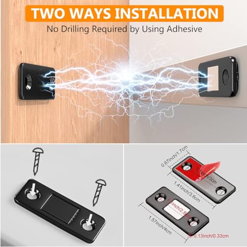 Image of Boniry Magnetic Door Catch,Ultra Thin Cabinet Magnetic Catch with Strong Adhesive Sticker & Screws, Slim Drawer Magnets Locks Furniture Safety Latches (Black, 4)