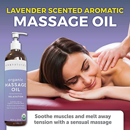 Organic Massage Oil With Lavender Scent (8 Fl. Oz.) - Non-Greasy Lavender Body Oil , Perfect For Relaxation, Aromatic Lavender Body Massage Oil Enhanced With Organic Sweet Almond Oil #TOP2