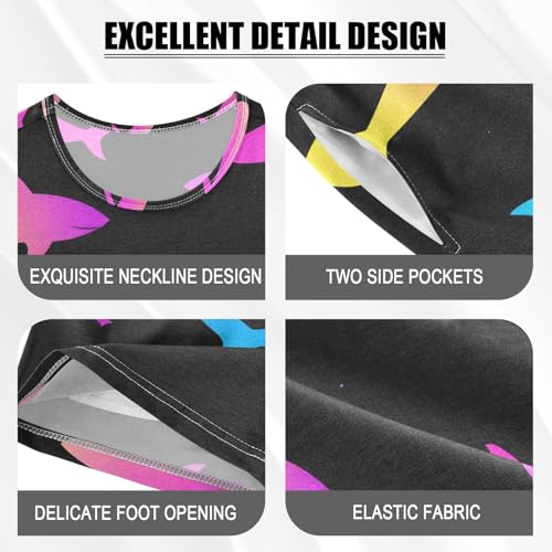 ALAZA Rainbow Shark Black Pajamas Set Short Sleeve Cotton Sleepwear Summer Pjs 2 Piece 5-14Y4