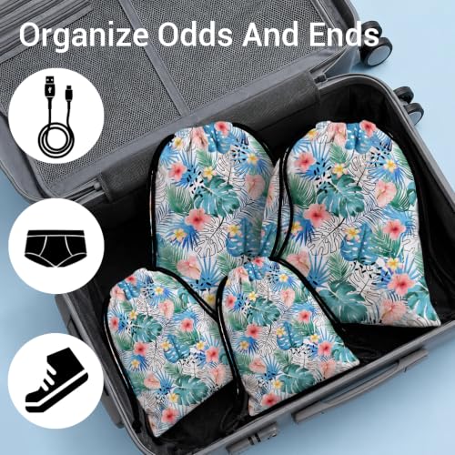 Image of Tropical Blue Leaf Drawstring Bag for Storage Gym Sport Yoga Shoes Pouch
