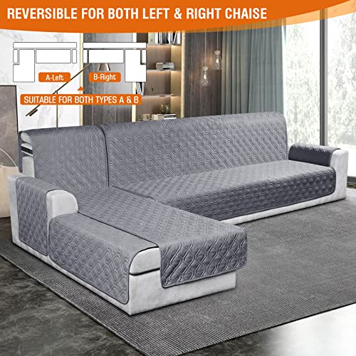 Vansofy Sectional Couch Covers 100% Waterproof L Shaped Sofa Slipcover 3Pcs Reversible Chaise Lounge Cover For Sectional Sofa Furniture Protector Cover For Pets Dog Cat(X-Large, Dark Gray) #TOP1