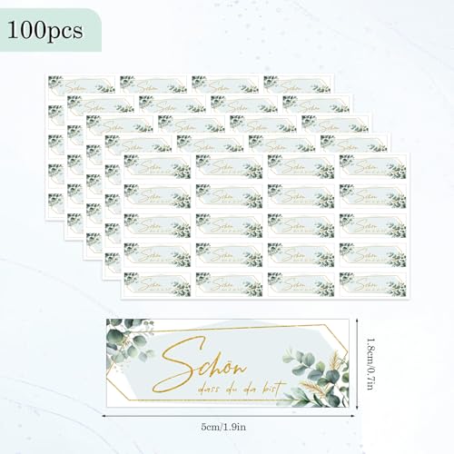 100 Stück Aufkleber Schön, dass du da bist Hochzeit Gastgeschenke Sticker Eukalyptus Pralinenaufkleber Schokolade Aufkleber für Hochzeit Taufe Geburtstag Rechteckig