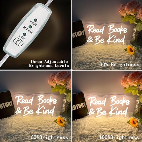 Image of Read Books And Be Kind Neon Sign for Wall Decor, Dimmable Neon Light Signs for Bedroom LED Signs for Classroom Bookstore Library Study Reading Study Room Decoration