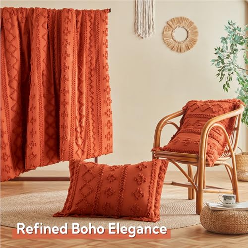 Image of MR&HM Full Size Bed Sheets and Comforter Set Terracotta, 7 Pieces Tufted Boho Beddding Sets, Farmhouse Bed in a Bag with 1 Comforter, 2 Pillow Shams, 2 Pillowcases, 1 Flat Sheet, 1 Fitted Sheet