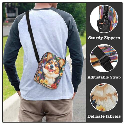 Small Messenger Bag Corgi Flowers Red Crossbody Bag for Men Women Purse Fanny Pack for Outdoor Travel4
