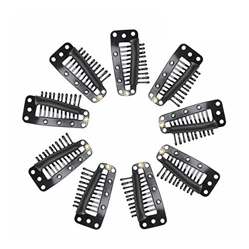 Tinksky 20pcs 10-Teeth Snap-Comb Wig Clips with Rubber for Hair Extension (Black)
